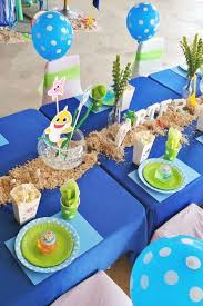 Baby Shark Table Settings In 2020 Shark Themed Birthday Party Shark Birthday Party Shark Party Decorations