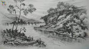 Learn Drawing And Shading A Landscape Art With Pencil Pencil Art Pencil Sketching Youtube Landscape Drawings Landscape Sketch Landscape Pictures