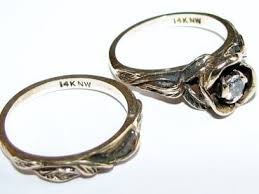 Vintage Rose Flower Shaped Antiqued Diamond Wedding Ring Set 1970 S Diamond Wedding Rings Sets Engagement Rings Wedding Bands Set Diamond Engagement Ring Set