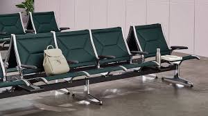 Rows Of Eames Tandem Sling Seating With Black Leather Upholstery And Aluminum Frames Select To Go To The Black Leather Upholstery Modern Furniture Furniture