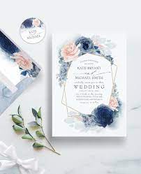 Blush Dusty And Navy Blue Floral Wedding Invitation Zazzle Com In 2021 Flower Wedding Invitation Floral Wedding Invitations Pink Wedding Invitations