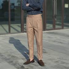 They cover from the waist downwards, just like trousers. Gurkha Pants Men S Camel Pleated High Adjustable Waist Slim Casual Suit Trousers Ebay