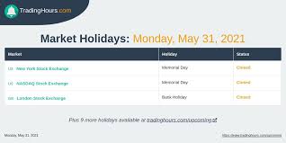 This page contains a national calendar of all 2019 public holidays for malaysia. Tradinghours Com On Twitter Trading Holidays On Monday May 31 2021 In United States United Kingdom Malaysia And 1 Other Country Follow Us For The Latest Updates Https T Co Wn9bcejldx Tradinghours Marketholidays Https T Co 2it4bi4ycb