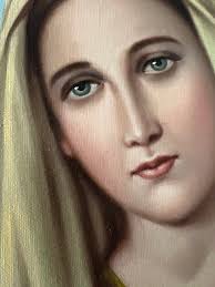 Vintage Mother Mary Our Lady of Assumption immaculate heart Catholic  painting