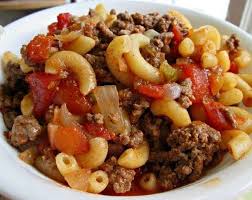 Mom S Goulash With Macaroni Ground Beef Onion Chili Powder Hot Sauce Garlic Salt Pepper Stewed Tomatoes Ketchup Tomato Ju Recipes Food Goulash Recipes