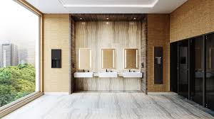 For commercial bathrooms with multiple toilet stalls and handicap the rules change a little: Bobrick S Restroom Design Guide Supports Hygiene And Operational Needs The Mcmorrow Reports