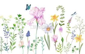 Cartoon Colorful Flower Garden Wallpaper Mural In 2020 Colorful Floral Art Mural Mural Wallpaper