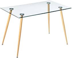 Maybe you would like to learn more about one of these? Amazon Com Stylifing Glass Dining Table Modern Kitchen Rectangle Table Glass Top And Wood Printed Transfer Metal Legs Coffee Table Tables