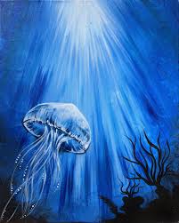 Start at the bottom with phthalo blue and paint curved strokes. Hey Check Out Blue Jelly At Chuck S Place Yaymaker Jellyfish Painting Jellyfish Art Painting Art Projects