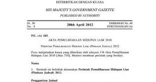 (1) tiada seorang pun boleh memasuki suatu rizab hidupan liar atau kawasan perlindungan hidupan liar melainkan jika dia terlebih dahulu memperoleh suatu kebenaran bertulis daripada pengarah yang membenarkannya berbuat demikian. Akta Pemuliharaan Hidupan Liar 2010 Akta 716