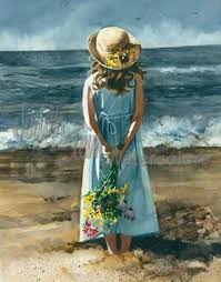 Beach Girl Watching Seashore For Storm Watercolor Print Art Art Painting Painting