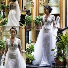 2019 Luxury Beaded Long Sleeves Mermaid African Wedding Dress With Detachable Train South Africa Plus Size Nigeria Wedding Gowns Simple Mermaid Wedding Dresses African Wedding Attire Expensive Wedding Dress African Wedding Dress