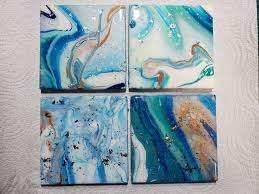 Creating Ocean Coasters With Acrylic Pours Painting Colorful Paintings Acrylic Acrylic Pouring