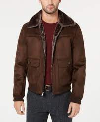 Tasso Elba Men S Faux Shearling Flight Jacket Created For Macy S Brown L Flight Jacket Mens Jackets Jackets