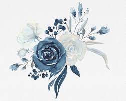 Navy Blue And White Flowers Watercolor Clip Art Bouquet And Etsy Blue Flower Painting Blue Watercolor Floral Floral Wreath Watercolor
