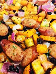 You can add either a sliced apple, or a liitle apple cider along with some caraway seeds. One Pan Chicken Sausage Sweet Potatoes And Apples Cooks Well With Others Sausage Sweet Potato Recipes Chicken Sausage Recipes Sweet Potato And Apple