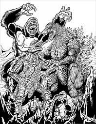 Godzilla vs kong coloring book, king of monster: Kong Vs Gamera Vs Godzilla Valentin Adult Coloring Pages