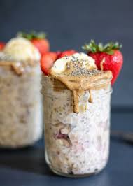 Almond Butter Strawberry Banana Overnight Oats With Chia Ambitious Kitchen Healthy Strawberry Recipes Food Healthy Breakfast Recipes