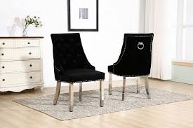 2x Black Velvet Dining Chairs With Pull Handle Door Knocker And Chrome Leg Modernfl Velvet Dining Chairs Dining Chairs Glass Round Dining Table