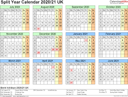 Split Year Calendars 2020 21 Uk July To June For Pdf
