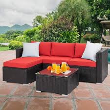 Chic Walsunny Outdoor Furniture Patio Sets Low Back All Weather Small Rattan Sectional Sofa With Tea Table W Furniture Sofa Set Red Patio Small Patio Furniture