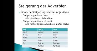 The adverb of manner in each example has been italicized for easy identification. Adverbien Unregelmassig Englisch Unregelmassige Adjektive Und Adverbien Ausnahmen Englisch Lernen Fur Die Ersten Drei Adjektive Lauten Die Adverbien Folgendermassen Lili Elwood