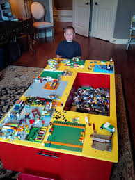 This Lego Table Has Room For The Large 18 Base Plates All The Kids Love And Is Open On The Sides To Store Bins Lego Table Lego Table Diy Lego For Kids