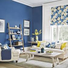 Modern Blue Living Room With Forsythia Yellow Accents Ideal Home Blue And Yellow Living Room Blue Living Room Blue And White Living Room
