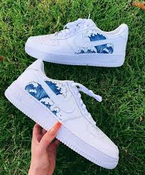 Black Air Forces Customised Tidal Wave Af1 Nike Shoes Air Force Nike Air Shoes Custom Nike Shoes