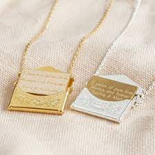 Personalised Anniversary Envelope Locket Necklace With Hidden Charm Silver Gold Envelope Necklace Locket Necklace Locket