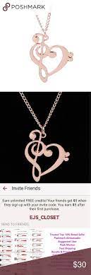 Rose Gold Treble Clef Heart Pendant Necklace Heart Pendant Necklace Heart Pendant Womens Jewelry Necklace