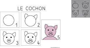 J'apprends à dessiner le cochon - Etapes du dessin d'un cochon - Le blog de  Delphine