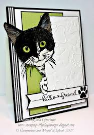 Stamping With Julie Gearinger Sc658 Hello Friend Mixedmedia Stampendous Mamaelephant Juliegearinger Kitty Cat Cards Cards For Friends Cards Handmade