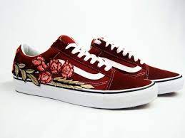 Vans Custom Rose Embroidered Burgundy Sneakers Custom Vans Embroidered Vans Vans Custom Floral Va Burgundy Sneakers Custom Vans Shoes Rose Vans