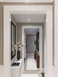 Modern Contemporary Hallway Design And Decor Idea Grey Walls White Trim In Hallway And Recesse Contemporary Hallway Narrow Hallway Decorating Hallway Designs