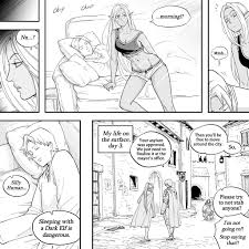 bb (baalbuddy), original, step-brother and step-sister, absurdres, highres,  1boy, 1girl, breasts, brother and sister, brother and step-sister, couch,  crop top, dark-skinned female, dark elf, dark skin, dolphin shorts, elf,  english text, groin,