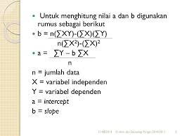 Dalam konsep statistika, slope merupakan suatu nilai yang menunjukkan seberapa besar kontribusi (sumbangan) yang diberikan suatu variabel x terhadap variabel y. Ppt Regresi Dan Korelasi Linier Powerpoint Presentation Free Download Id 3388681