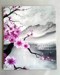 Original Oilabstractsilverspring Blossomlandscape Diy Canvas Wall Art Cherry Blossom Painting Flower Painting