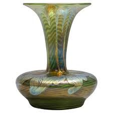 Showing the whole process of blowing a glass vase including: Loetz Iridescent Glass Vase Circa 1900 For Sale At 1stdibs
