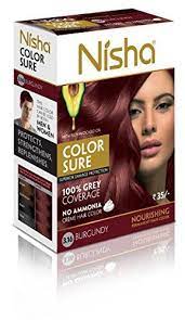 Nisha Color Sure Burgundy Hair Color 40g Pack Buy 1 Get 1 Free Creme Based Hair Color With No Ammonia Th Hair Color Copper Brown Hair Color Copper Hair Color
