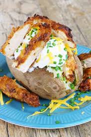 Cheese and potato bake recipe, cheese potato and chicken bake, chicken bake recipe. Fried Chicken Stuffed Baked Potato