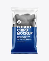 Matte Bag With Black Potato Chips Mockup In Bag Sack Mockups On Yellow Images Object Mockups