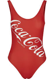 What does the coca cola logo look like? Mister Tee Ladies Coca Cola Logo Swimsuit Red Woodmint