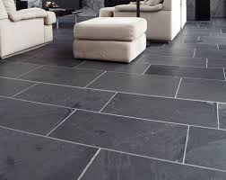 Brazilian Slate In Charcoal Tones Creates A Modern Ultra Sleek Atmosphere Against White Off White Furniture Deco With Images Grey Floor Tiles Grey Flooring Slate Flooring