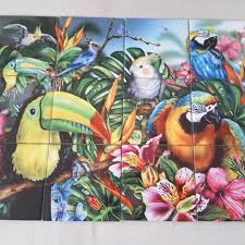 Birds Of A Feather 2 Birds Of A Feather 2 Tile Mural On 10 8cm Tiles At 108 Www Tilemuralstore Co Uk Tilemurals Kitchentiles Brids Rainfores Mural Tile Murals Tropical Birds