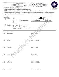 Worksheet Counting Atoms 2 Product From Mrterrysscience On Teachersnotebook Com Chemistry Worksheets Counting Atoms Math Facts Addition