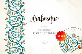 Arabesque design for woman scarf, curtain textile, wallpaper, carpet, blanket. Arabesque Vol 2 Floral Borders By O Gold On Creativemarket Arabesque Floral Illustration Design Floral Borders