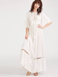 Shop White Lace Yoke Flutter Sleeve Tasseled Tie Peasant Dress Online Shein Offers White Lace Yoke Flutter Sleeve Trendy Dresses Lace White Dress White Dress