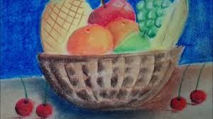 I simply sketch some lines to outline perspective and table top, bearing in mind that its colour will affect the lights and shadows of the scene. How To Draw Fruit Basket Still Life Drawing Youtube