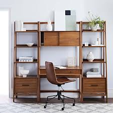 Shelves are adjustable, clipping in to the vertical wall mounts. Mid Century Wall Desk Shelf Set Narrow West Elm